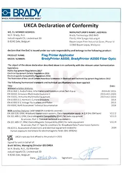 BradyPrinter A5500 EU Declaration of Conformity