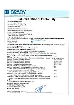 M511 Label Printer EU Declaration of Conformity