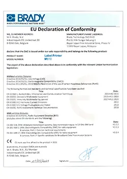 M610 Label Printer EU Declaration of Conformity