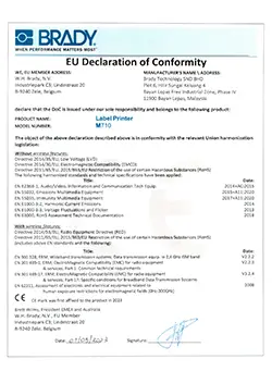 M710 Label Printer EU Declaration of Conformity