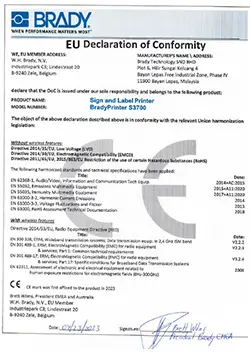 S3700 Label Printer EU Declaration of Conformity